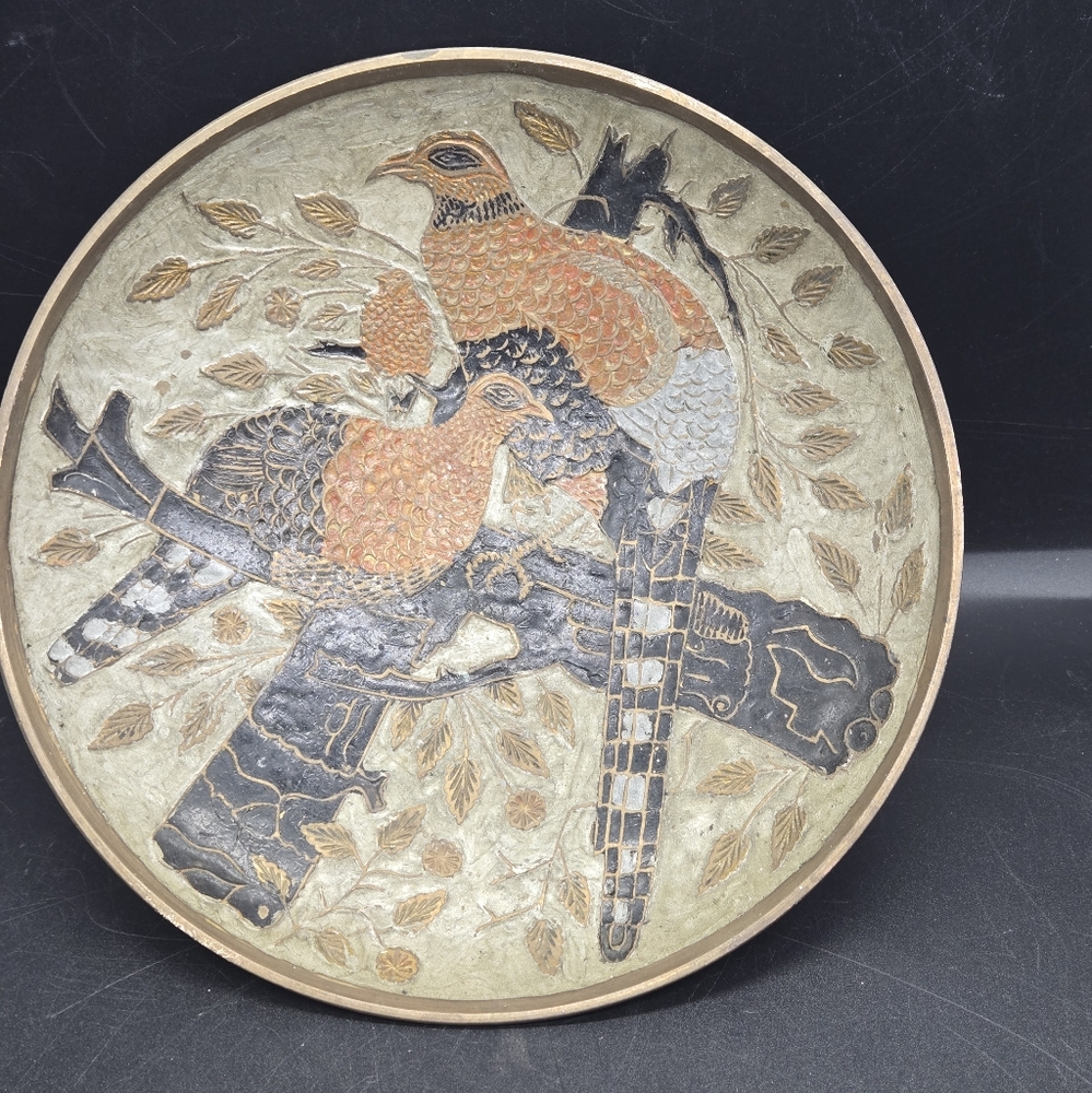 Vintage ornate brass bird decorative dish made in India
